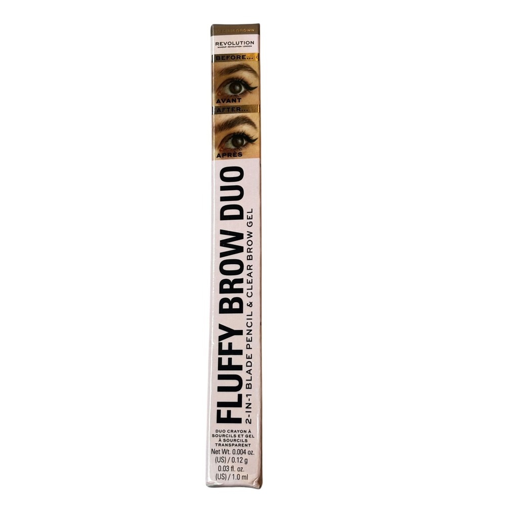 Revolution Fluffy Brow Duo 2-in-1 Blade Pencil & Clear Brow Gel Medium Brown